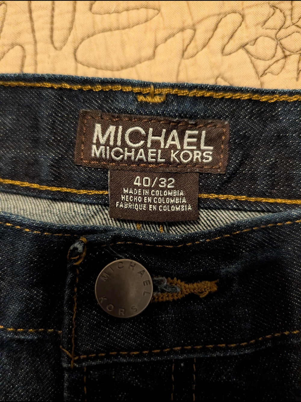 Michael Kors Men’s Straight Jeans - Dark Blue with Gold Stitching